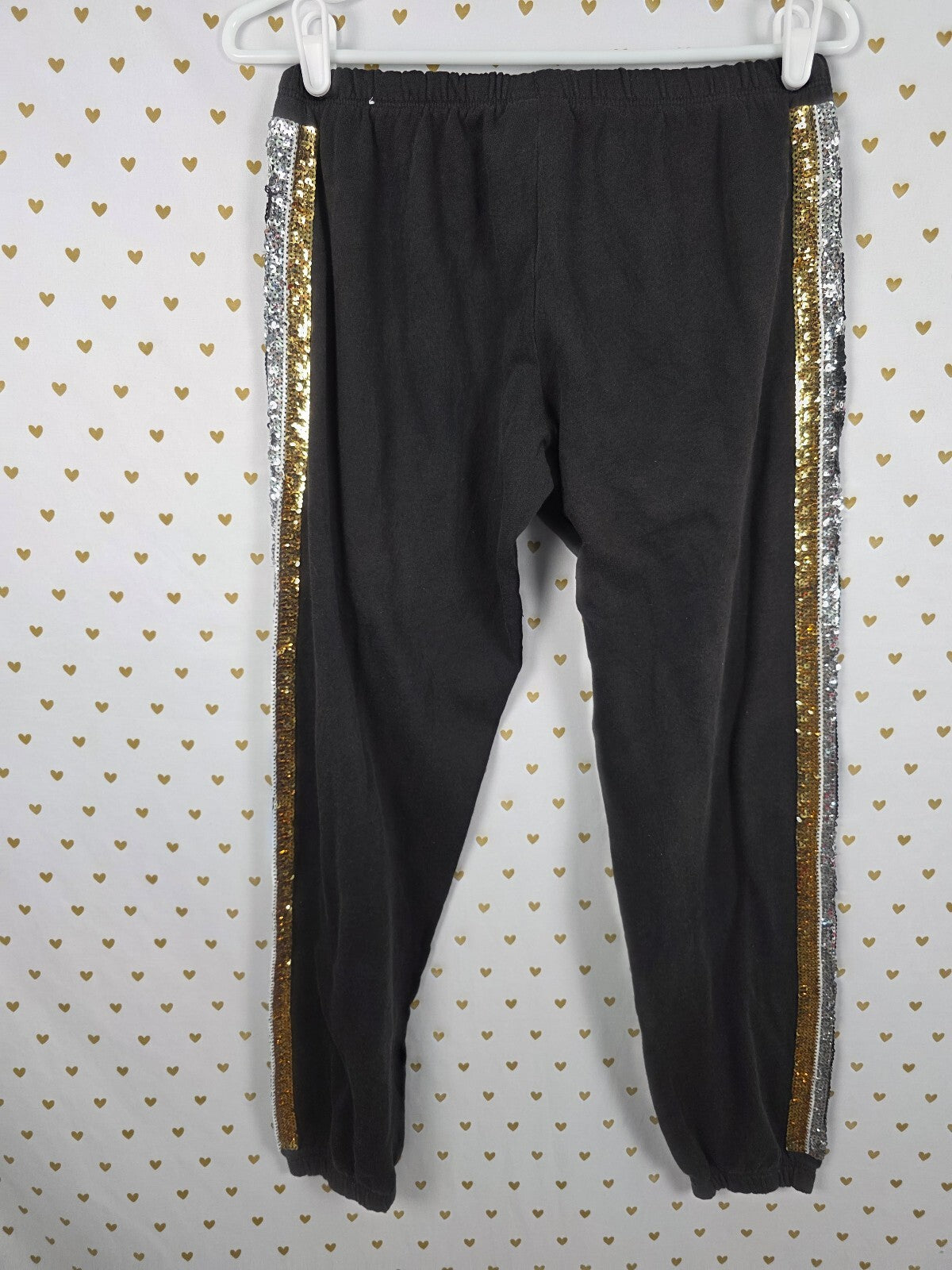 Victorias Secret PINK BLING Stripe Logo Sequined Sweats Sweatpants Black SMALL