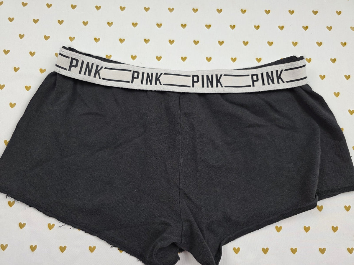 Victorias Secret PINK Dog Logo Black Foldover Sweat Shorts MEDIUM