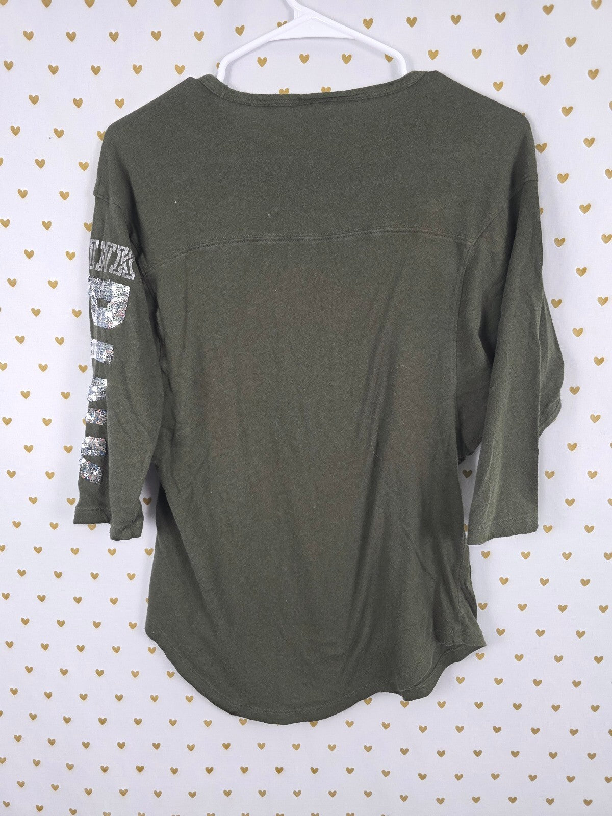 Victorias Secret PINK Green Bling Quarter Sleeve Sequined Tee shirt Small
