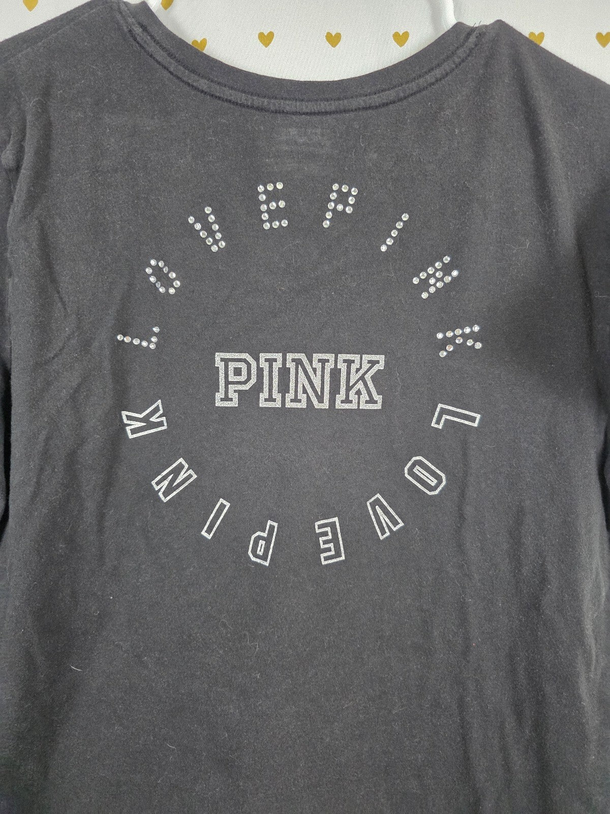 Victorias Secret PINK Bling studded Logo Short Sleeve Black tee shirt XL