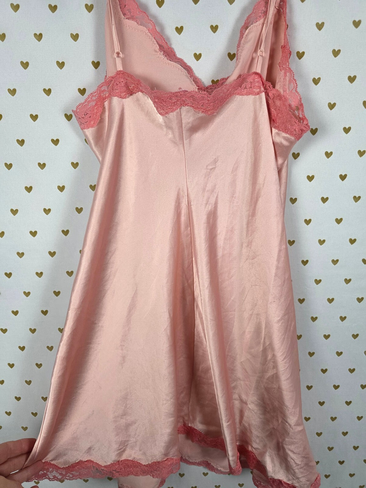 Victorias Secret Peach Satin Slip Dress Nightie Chemise Lingerie LARGE