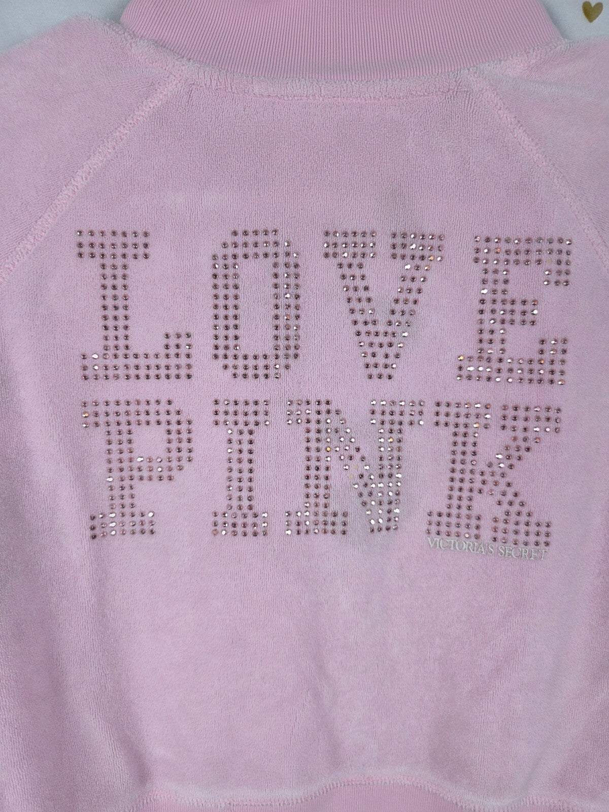 Victoria's Secret PINK Terry Crop Jacket Pink Rhinestone LOVE Full Zip MEDIUM