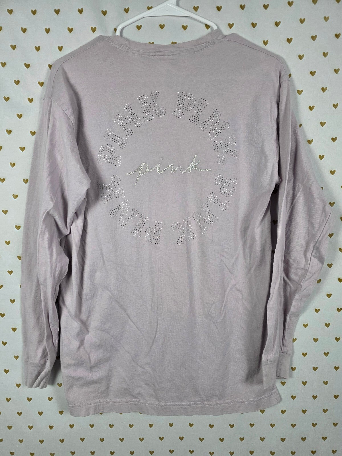 Victorias Secret PINK BLING STUDDED LOGO Long Sleeve Tee Shirt MEDIUM