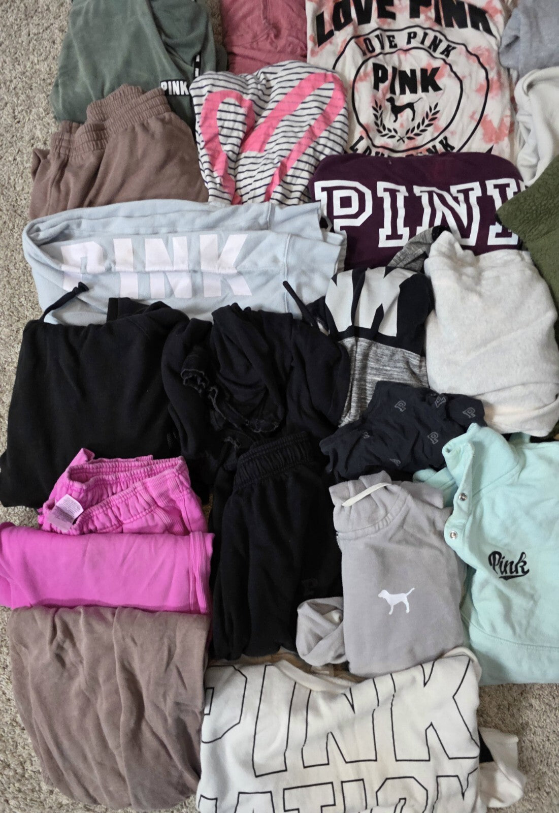 Lot of 25 Pcs Victoria's Secret and PINK Shirts Hoodie Leggings (stains/wear)