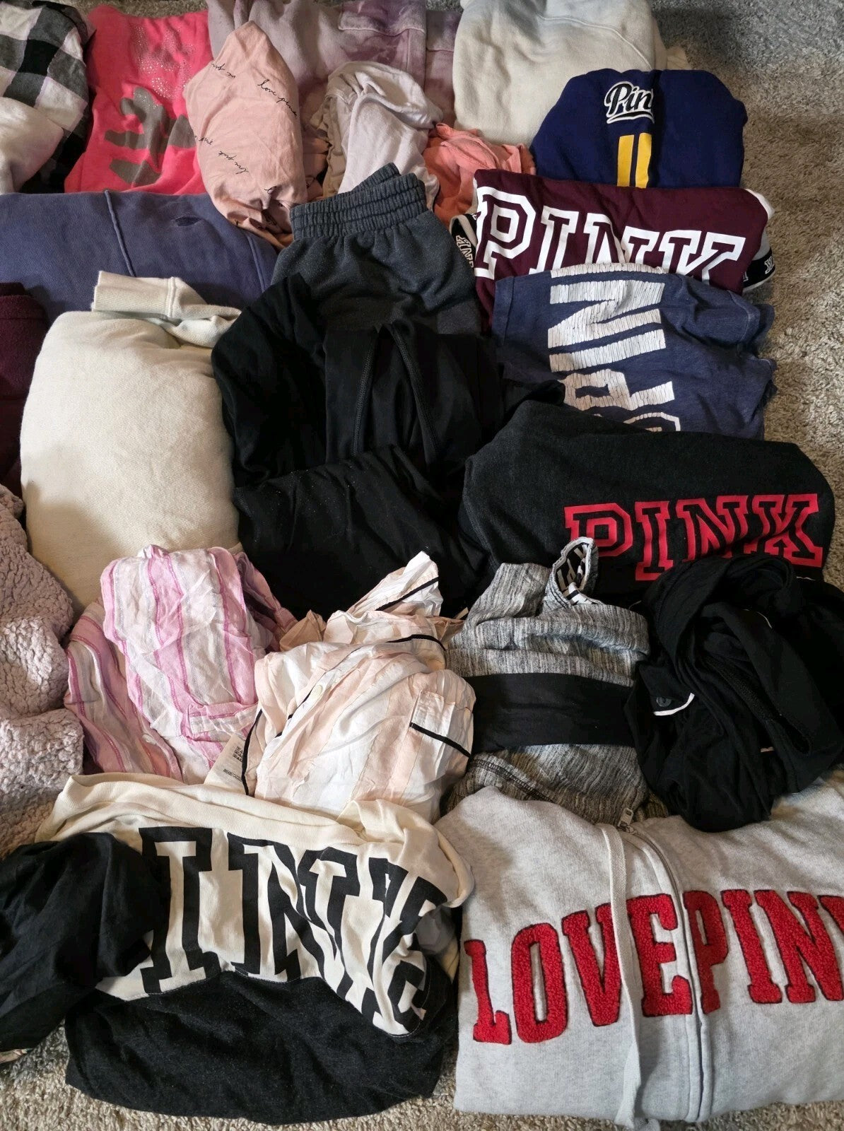 Lot of 39 Pcs Victoria's Secret and PINK Shirts Hoodie Leggings (stains/wear)