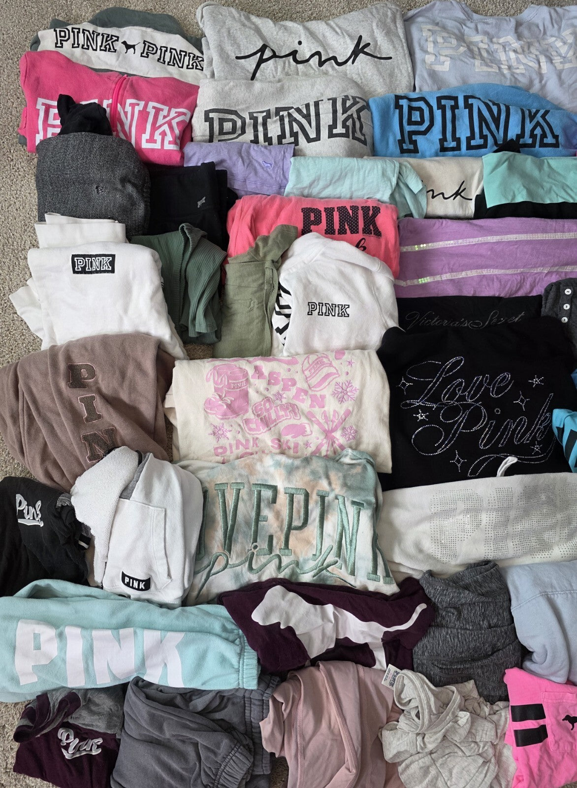 Lot of 45Pcs Victoria's Secret and PINK Shirts Hoodie Leggings (stains/wear)