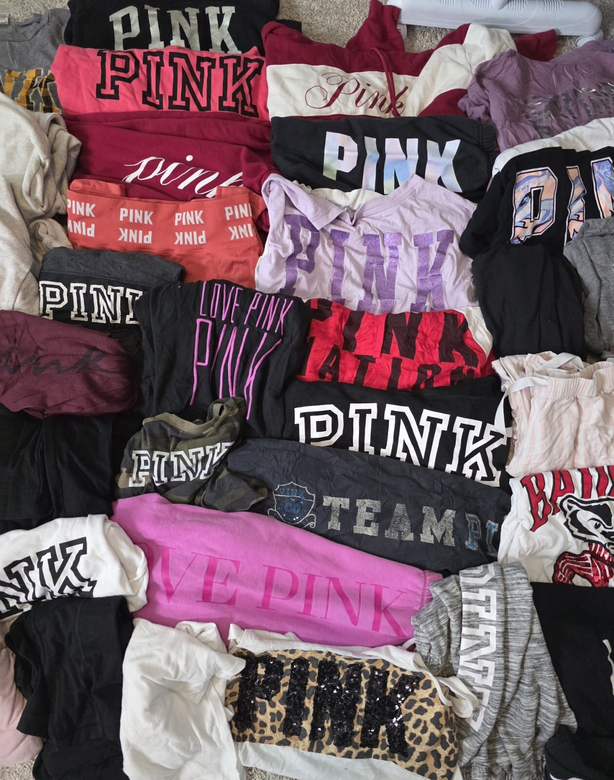 Lot of 43 Pcs Victoria's Secret and PINK Shirts Hoodie Leggings (stains/wear)