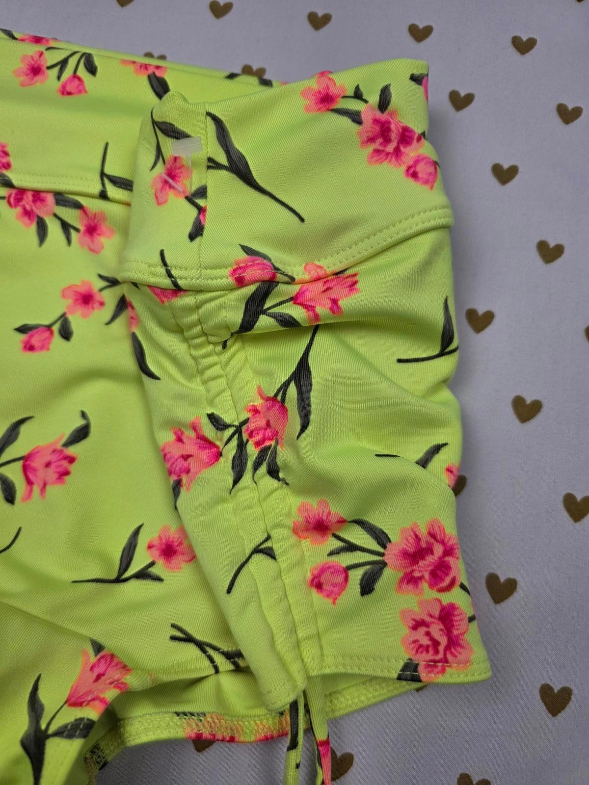 Victorias Secret PINK Neon Floral GYM TO SWIM Shortie Shorts Swim Bottoms LARGE
