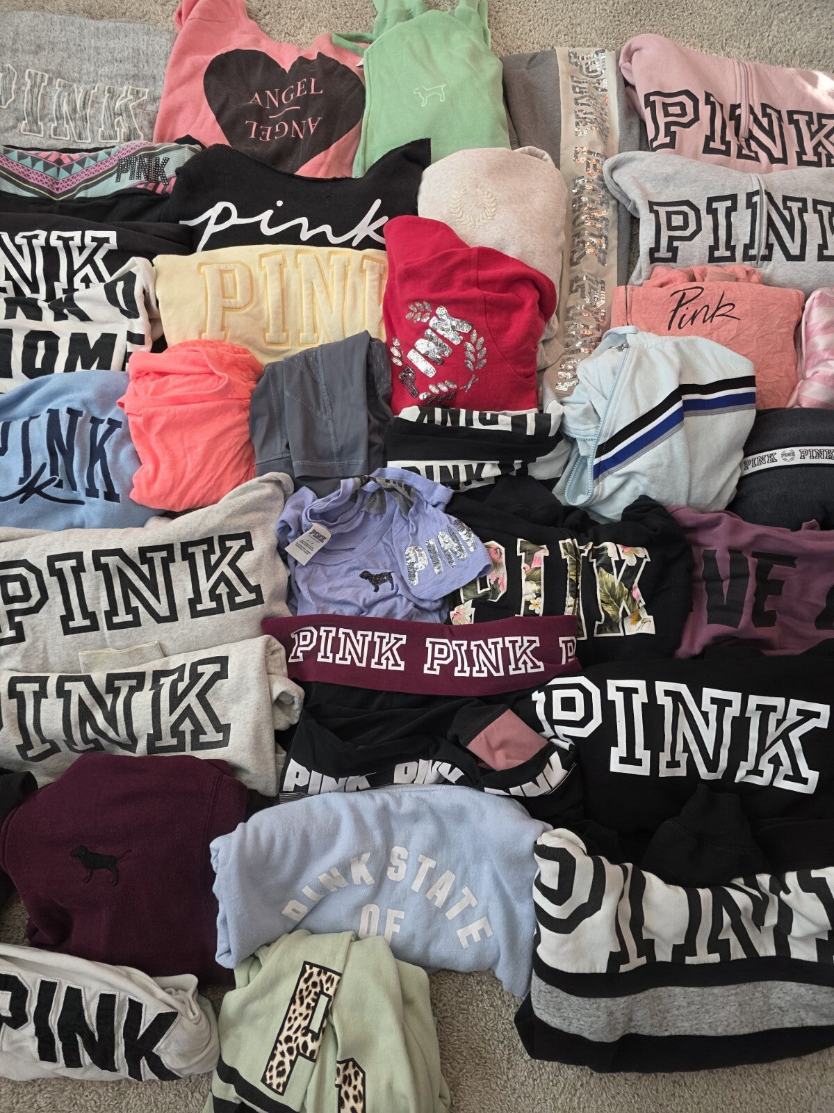 Lot of 37 Pcs Victoria's Secret and PINK Shirts Hoodie Leggings (stains/wear)