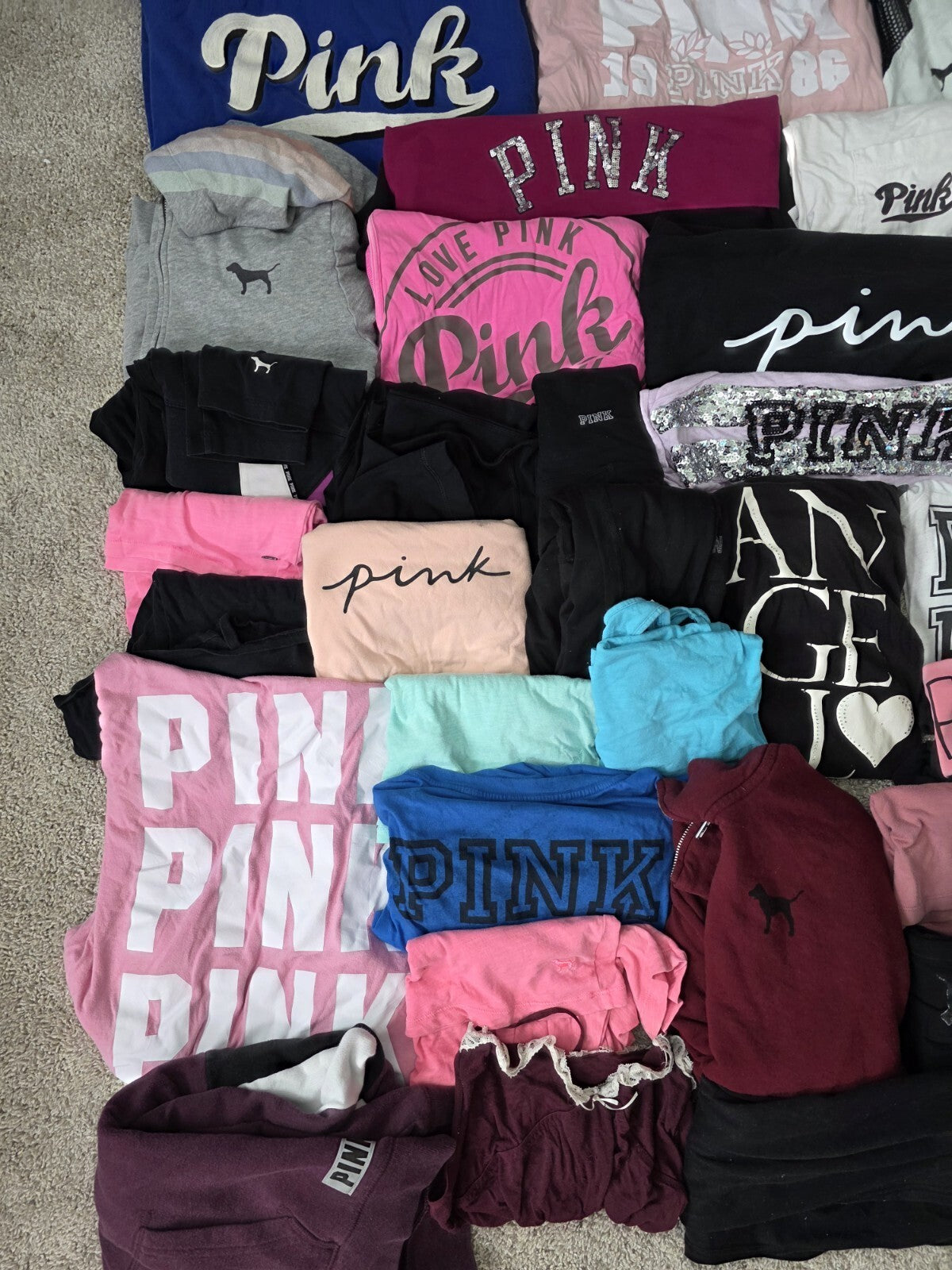 Lot of 42 pcs Victoria's Secret and PINK Shirts Hoodie Leggings (stains/wear)