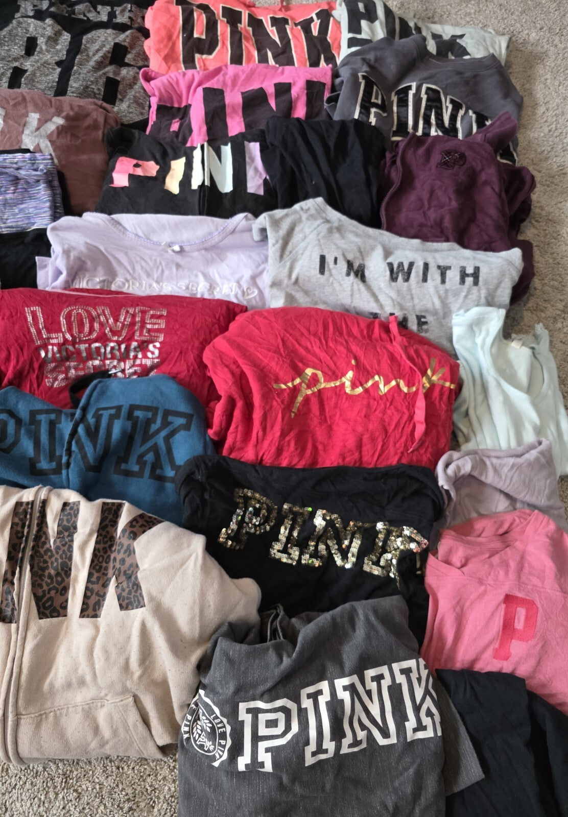 Lot of 42 Pcs Victoria's Secret and PINK Shirts Hoodie Leggings (stains/wear)