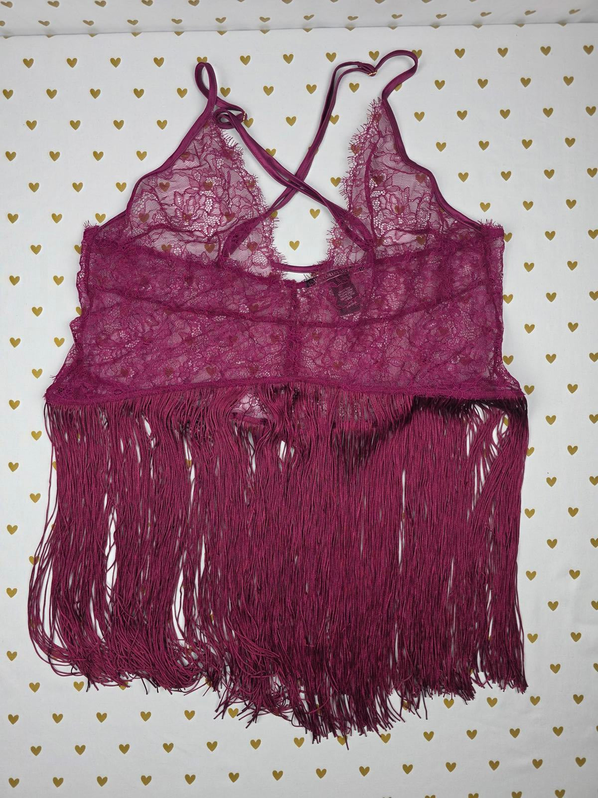 Victorias Secret Sexy Lace Babydoll Fringe Slip Nightie Lingerie Maroon