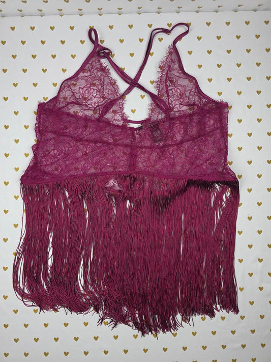 Victorias Secret Sexy Lace Babydoll Fringe Slip Nightie Lingerie Maroon
