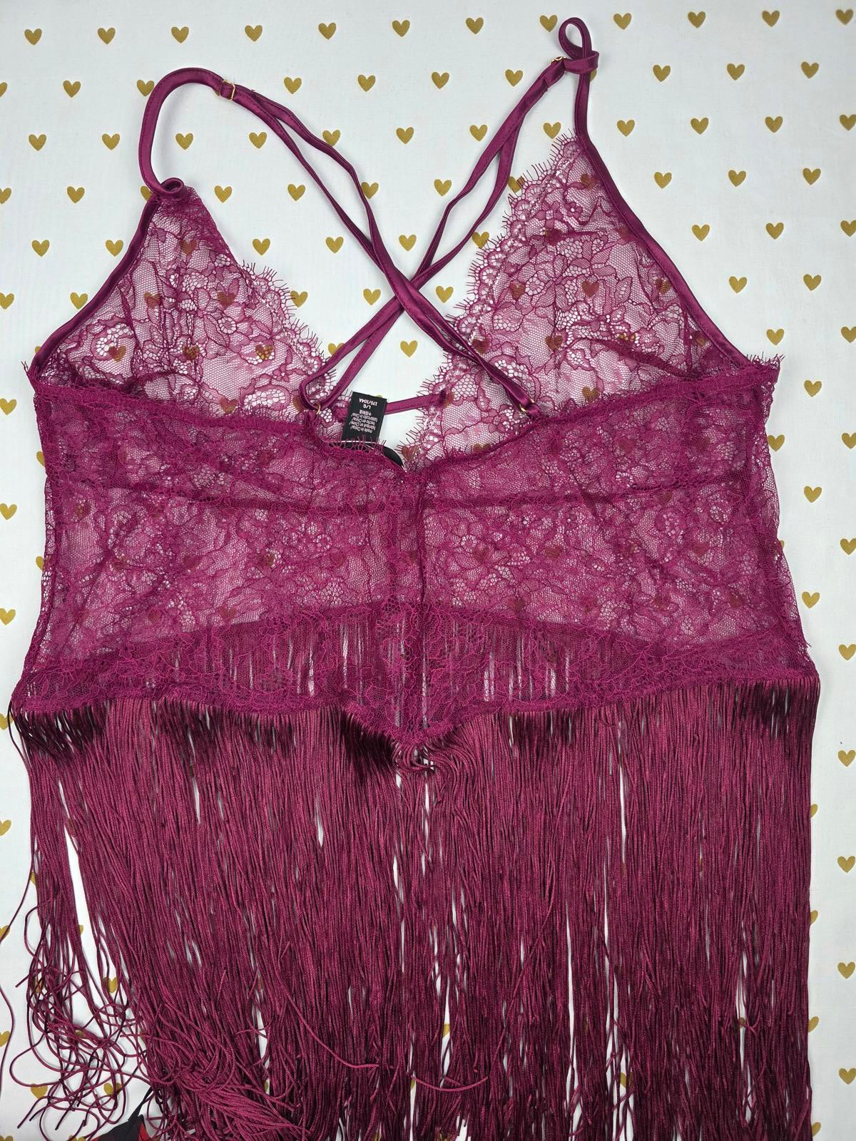Victorias Secret Sexy Lace Babydoll Fringe Slip Nightie Lingerie Maroon