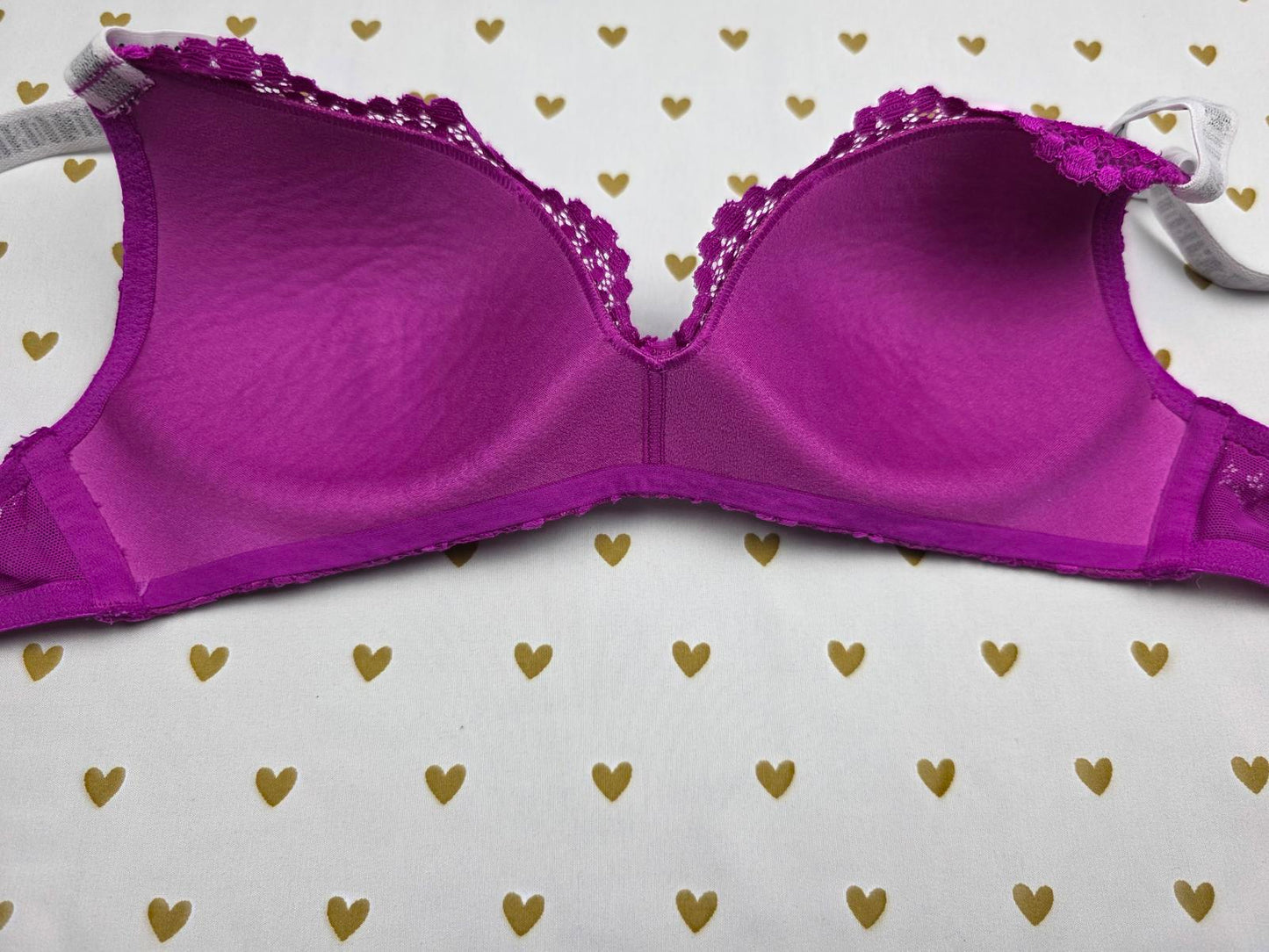 Victorias Secret Purple Lace Logo Strap Lined No Wire Wireless Bra 34A