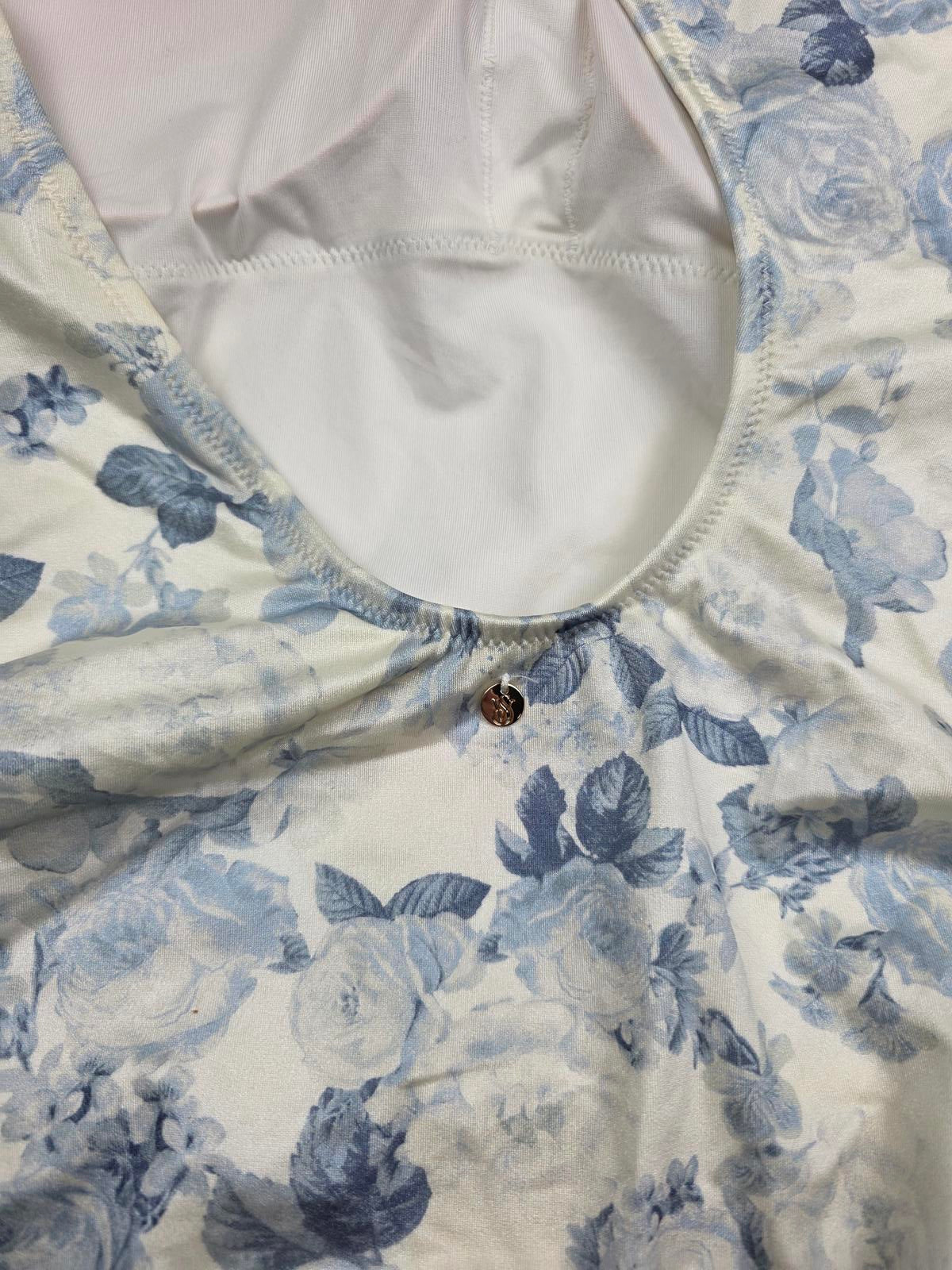 Victoria’s Secret Bow One Shoulder One Piece White and Blue Floral Size L NWT