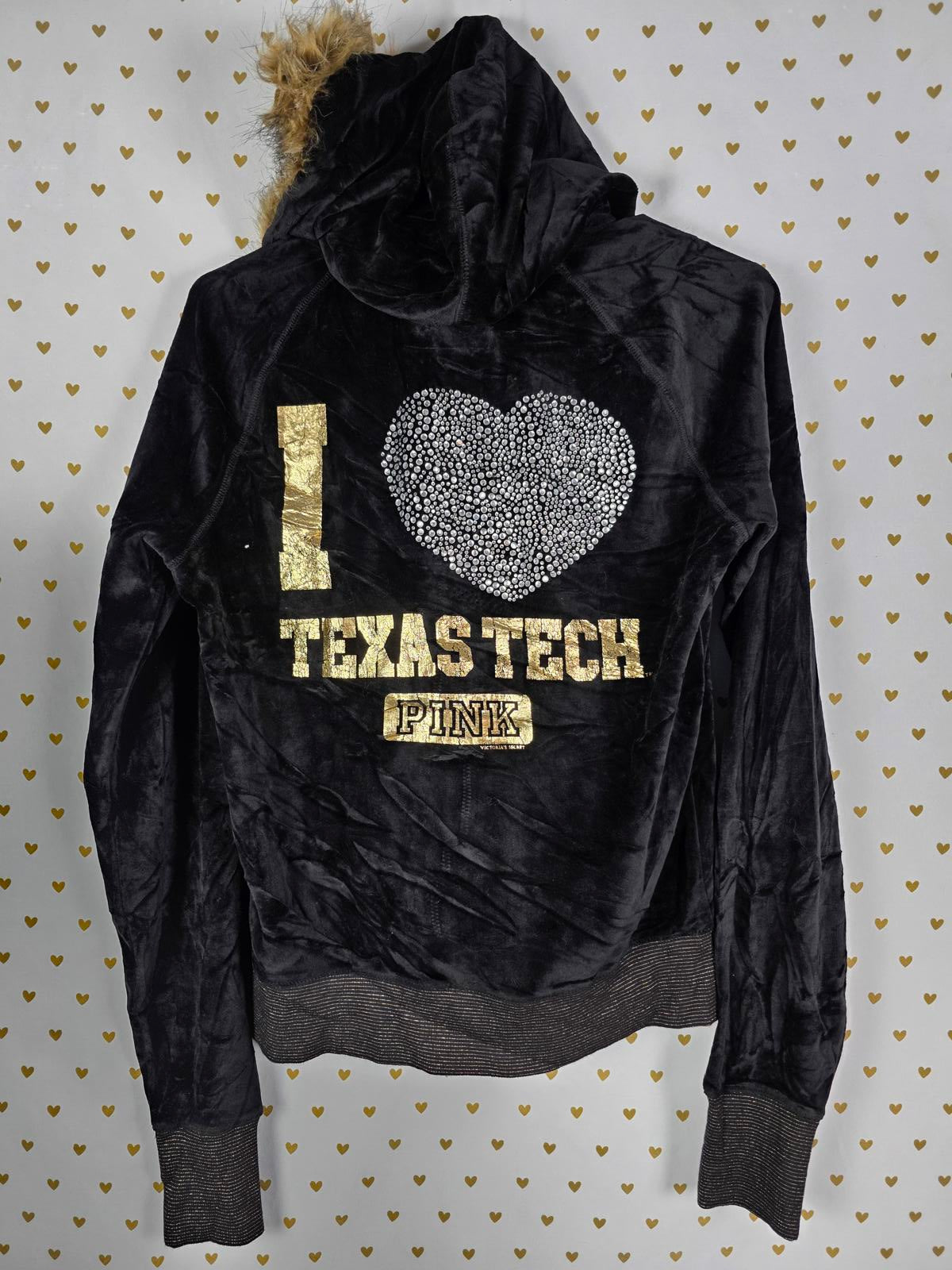 Victorias Secret Pink I LOVE TEXAS TECH Velour Parka Bling Jacket VTG y2k GRAIL
