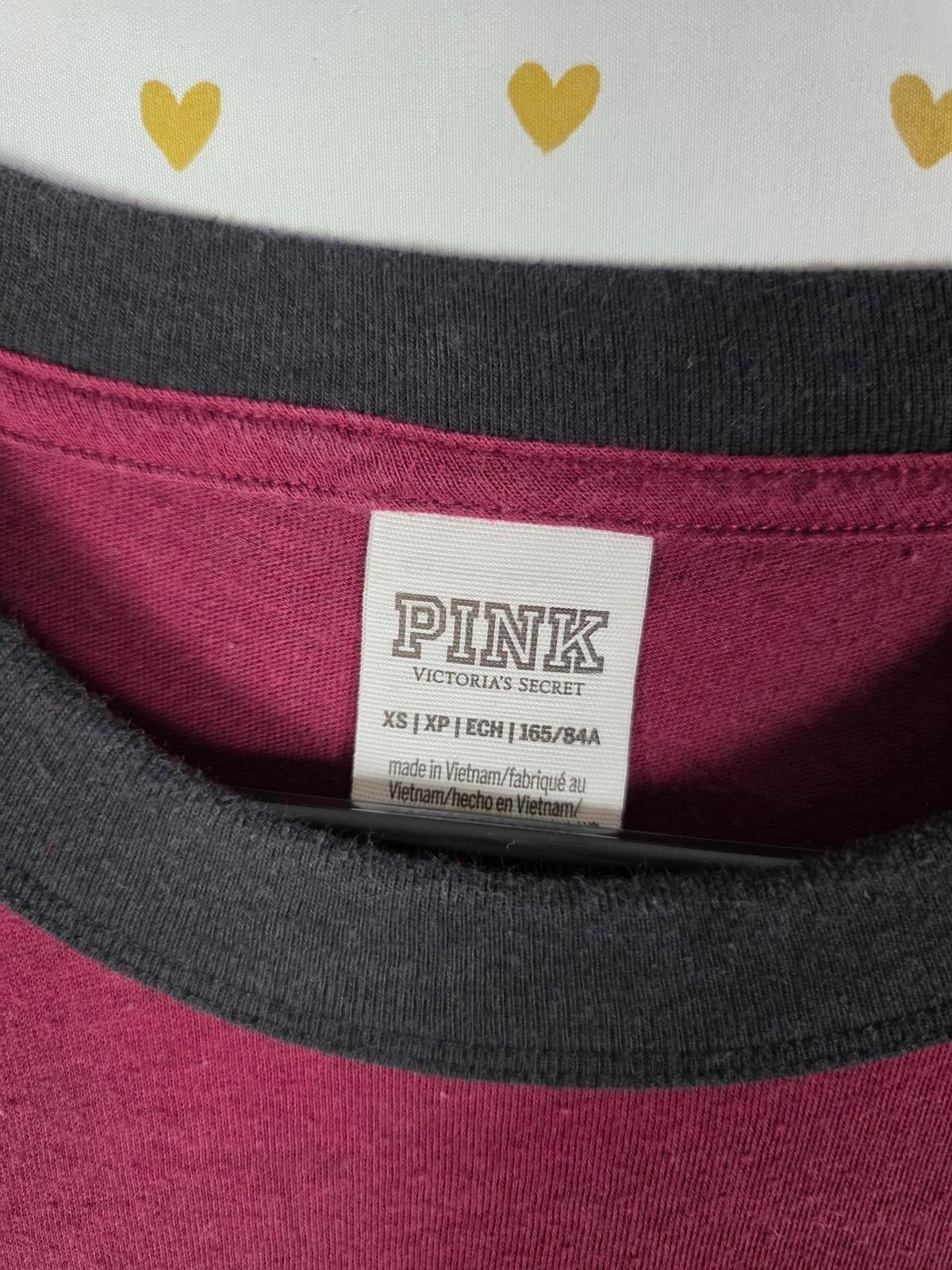 Victorias Secret PINK Long Sleeve Maroon BLING SEQUINED Tee Shirt XS