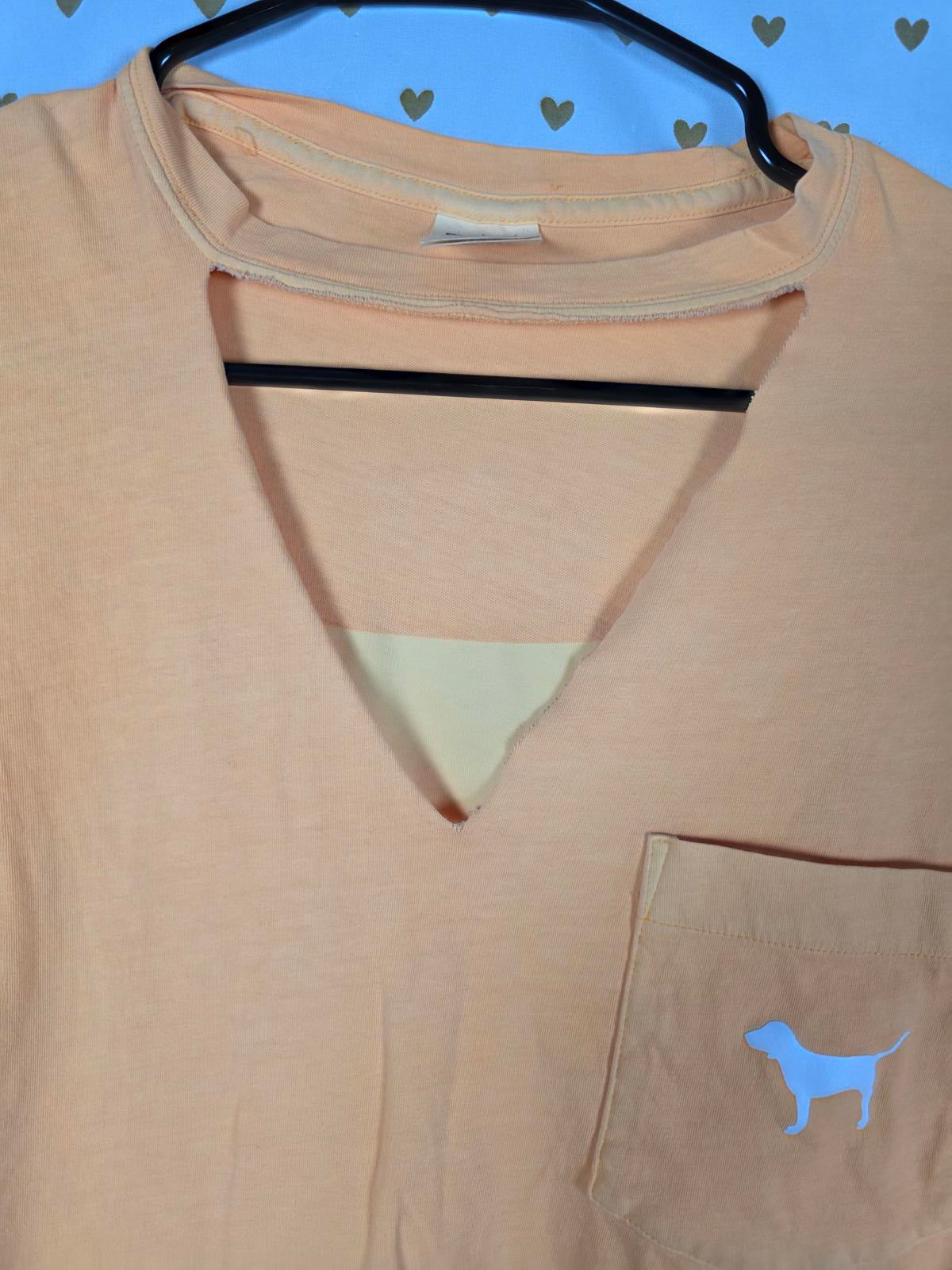 Victorias Secret PINK V Neck Dog Logo Cropped Tee shirt Orange XS