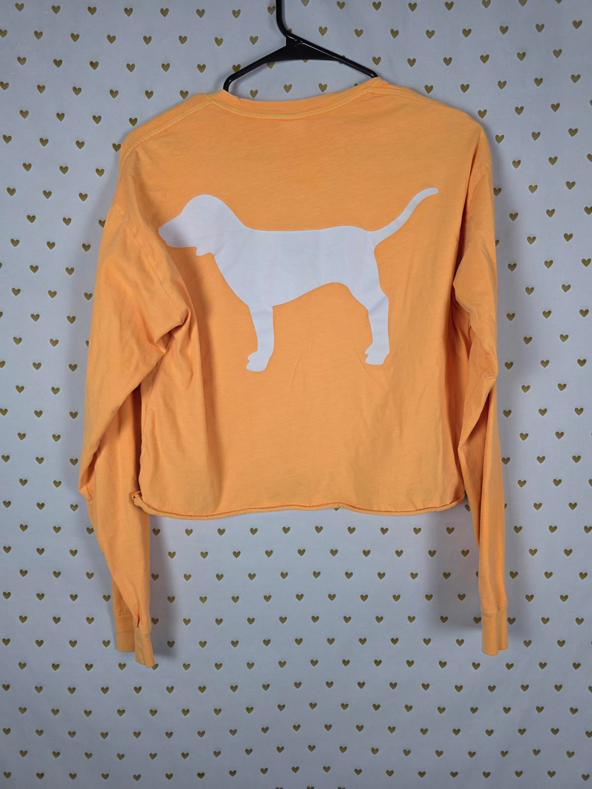 Victorias Secret PINK V Neck Dog Logo Cropped Tee shirt Orange XS