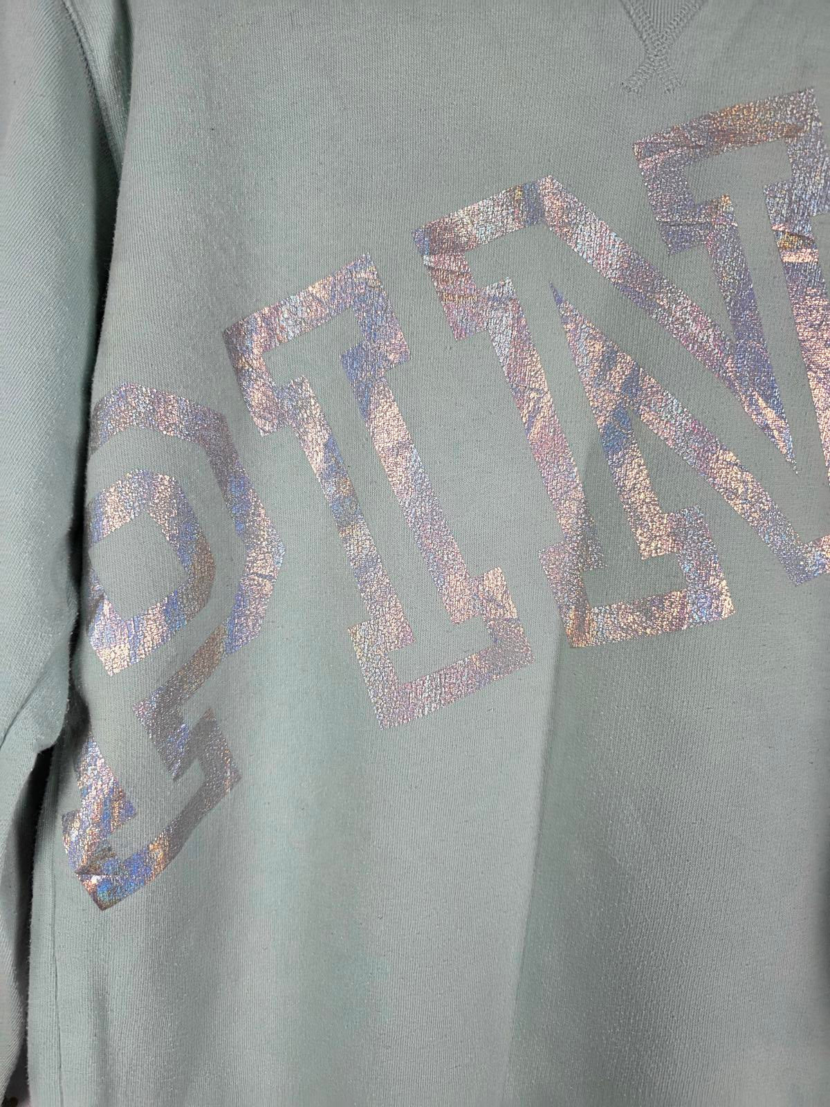 Victorias Secret Pink Mint Shiny foil logo sweater shirt XS Oversized