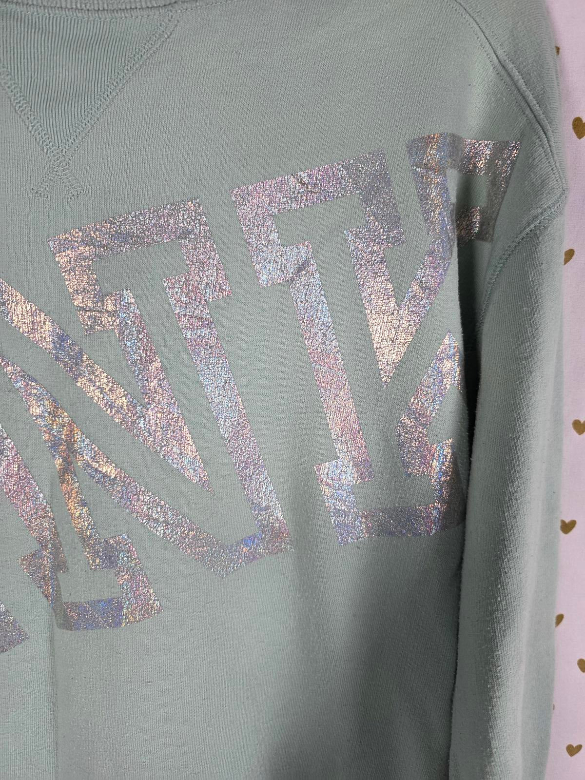 Victorias Secret Pink Mint Shiny foil logo sweater shirt XS Oversized