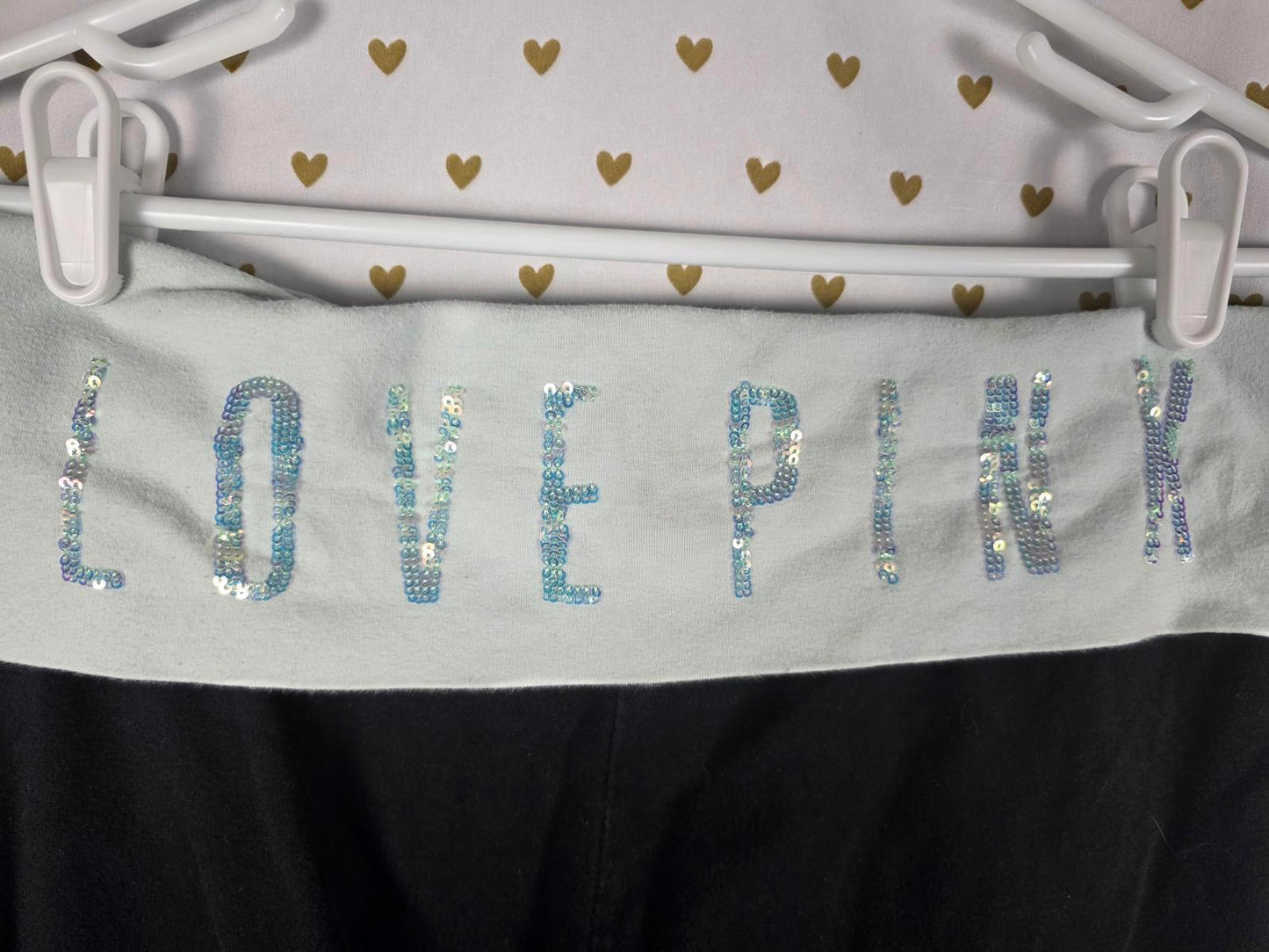 Victorias Secret PINK BLING SEQUIN CROPPED Foldover yoga Pants VINTAGE y2K LARGE