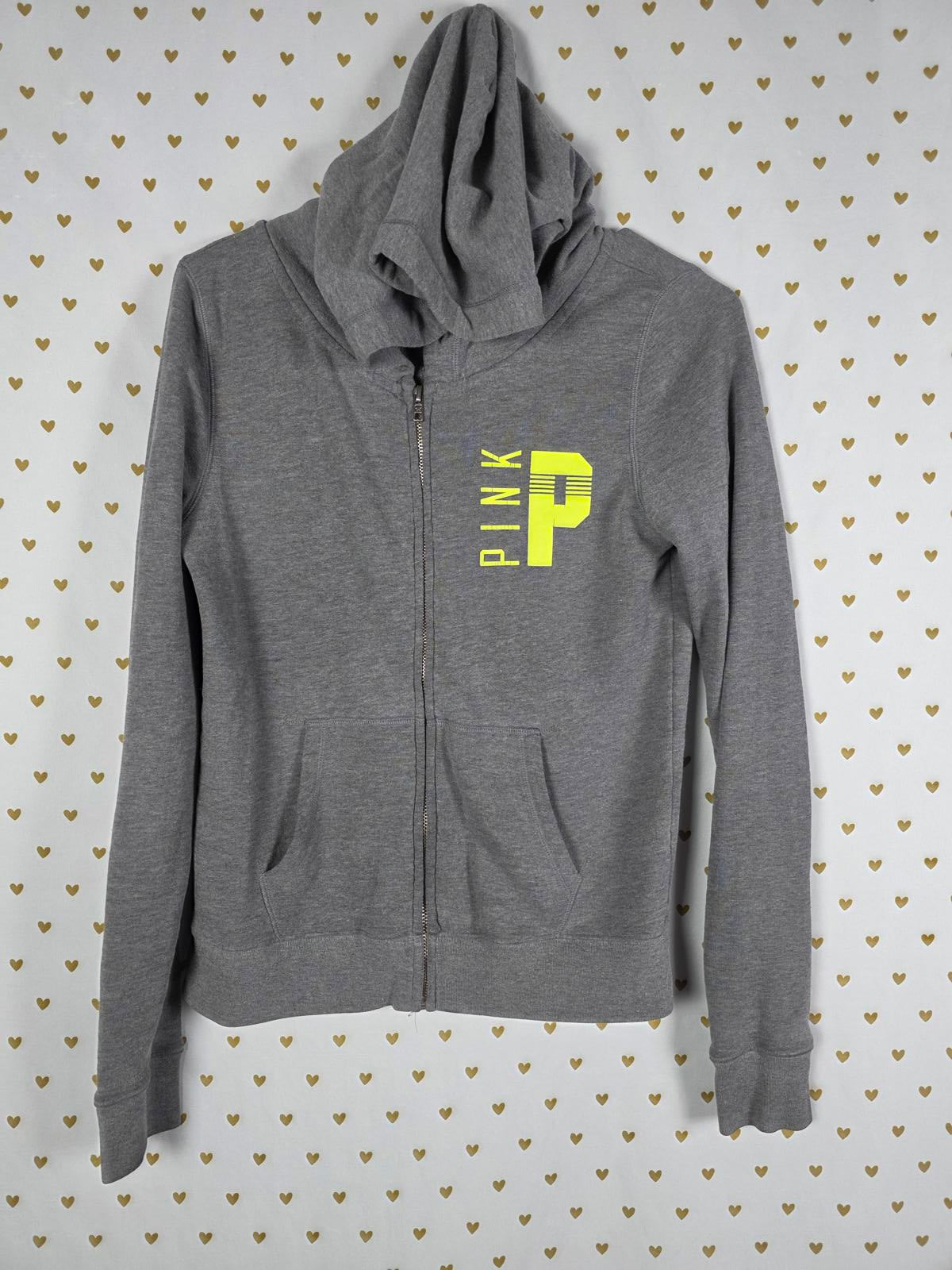Victorias Secret Pink neon Logo Full Zip Hoodie Jacket Small