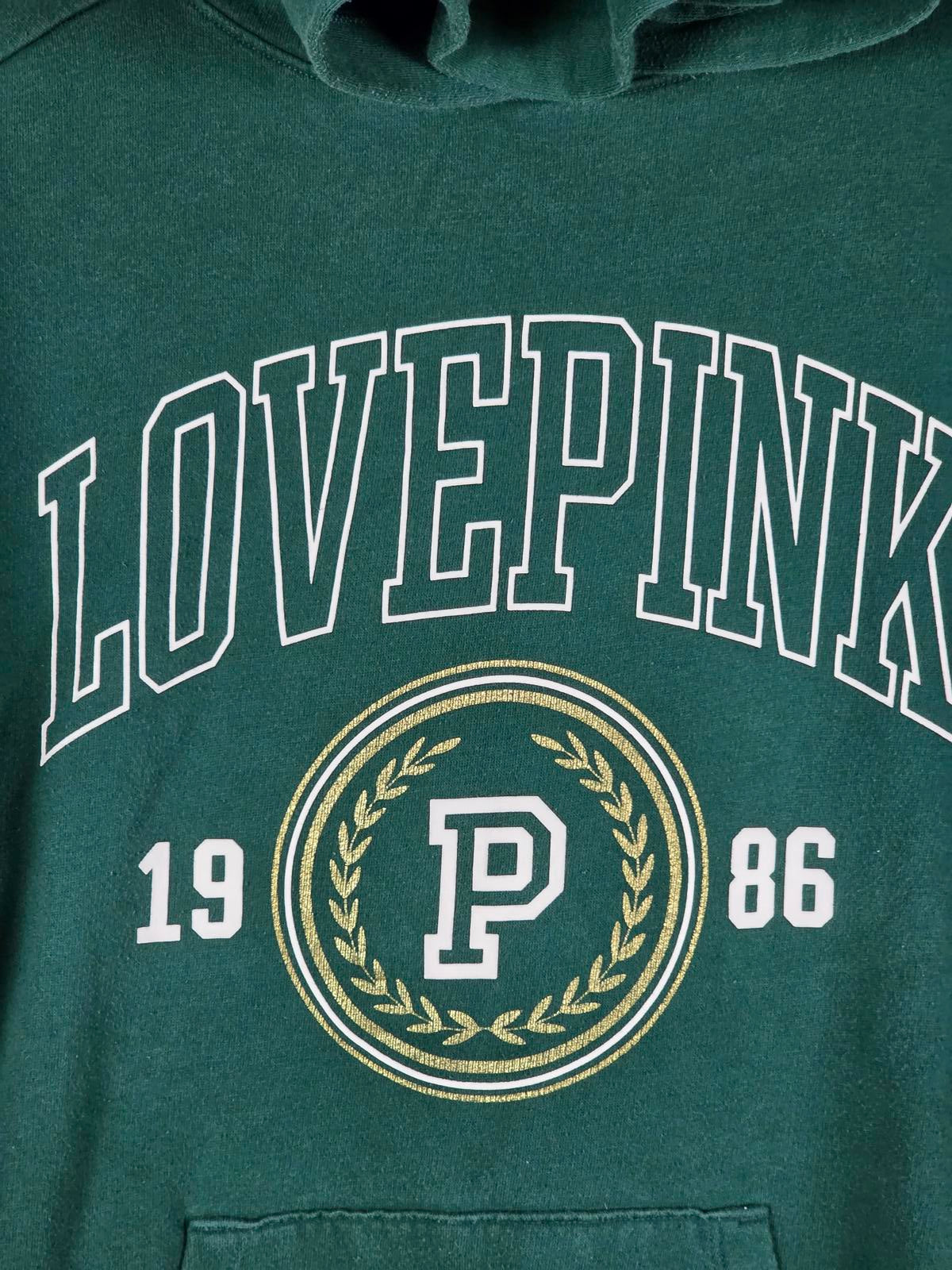 Victorias Secret Pink LOVE Green Pullover Hoodie sweater shirt warm Fleece XS