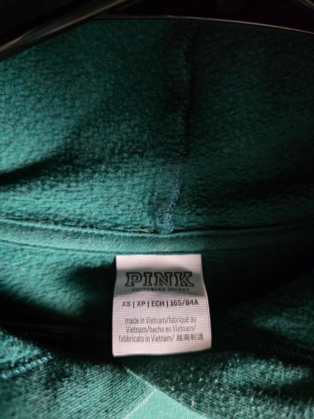 Victorias Secret Pink LOVE Green Pullover Hoodie sweater shirt warm Fleece XS