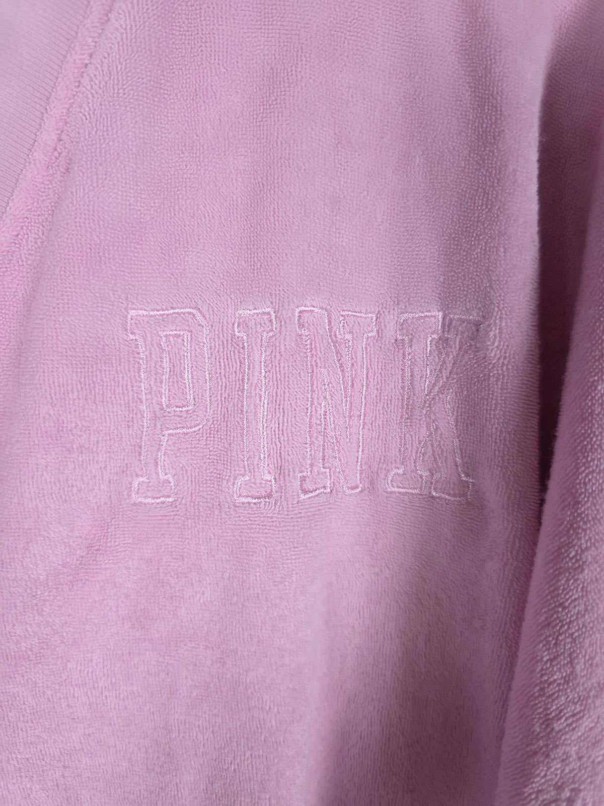Victorias Secret Pink Fuzzy V Neck Logo V neck Sweater Shirt Small Oversized