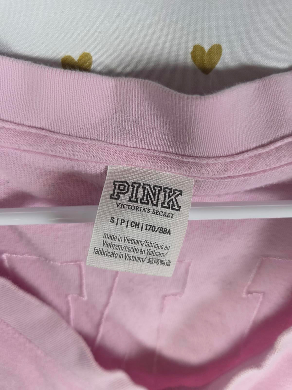 Victorias Secret Pink Fuzzy V Neck Logo V neck Sweater Shirt Small Oversized