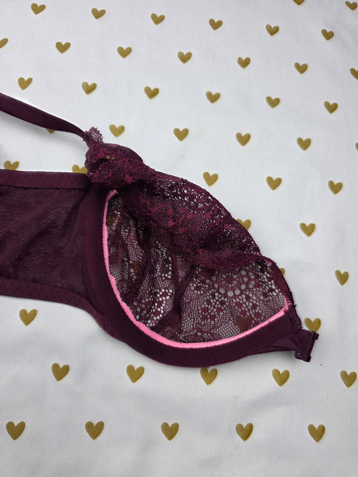 Victorias Secret PINK Front Close Racerback Maroon Bra Push Up 32D