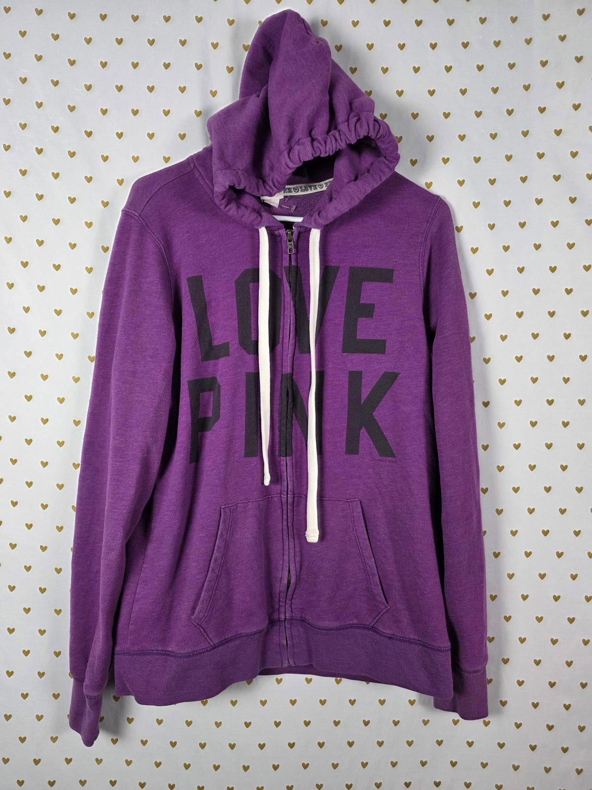 Victorias Secret Pink LOVE PINK 1986 Purple Hoodie Jacket Full Zip MEDIUM