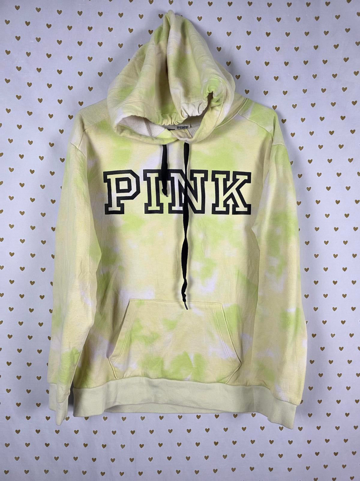 Victorias Secret Pink Yellow Tye Dye Pullover Sweater Hoodie Small Oversized
