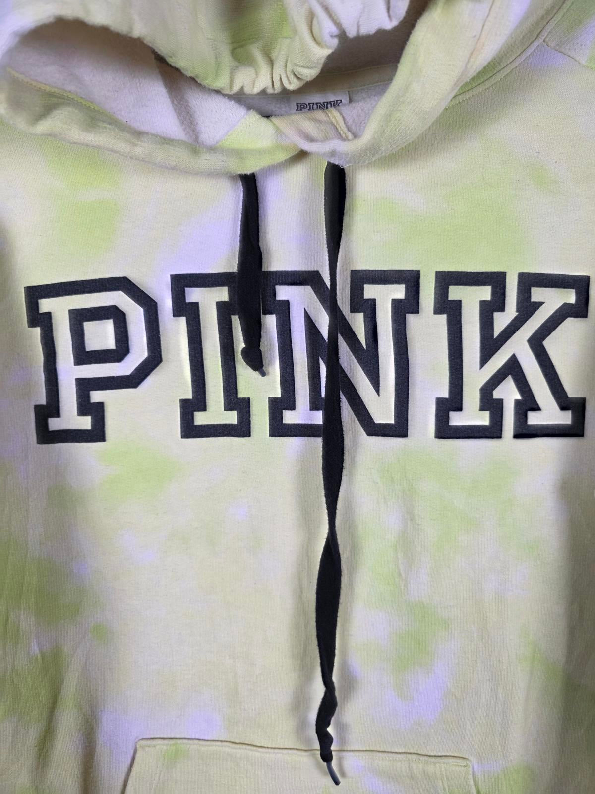 Victorias Secret Pink Yellow Tye Dye Pullover Sweater Hoodie Small Oversized