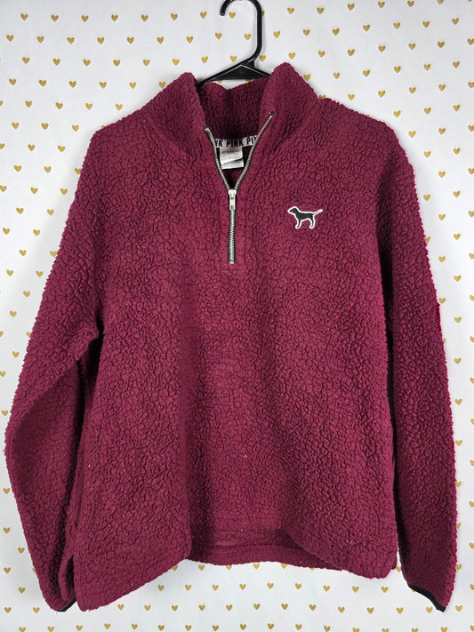 Victorias Secret Pink Fuzzy Quarter Zip Sweater Jacket Fleece Warm small