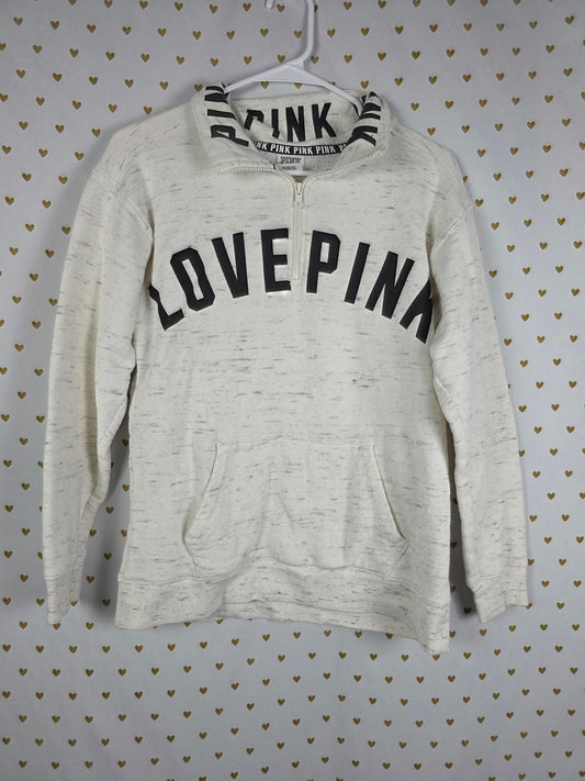 Victorias Secret Pink Quarter Zip LOVE PINK Pocket Sweater Shirt XS