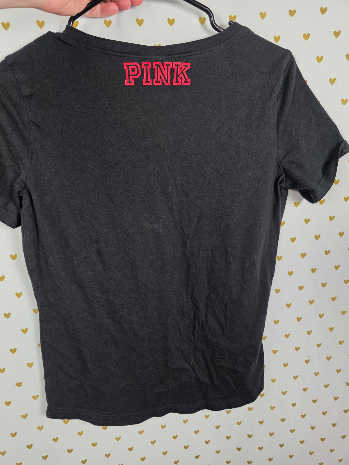 Victorias Secret PINK University of Kansas JAYHAWKS V neck Tee shirt SMALL