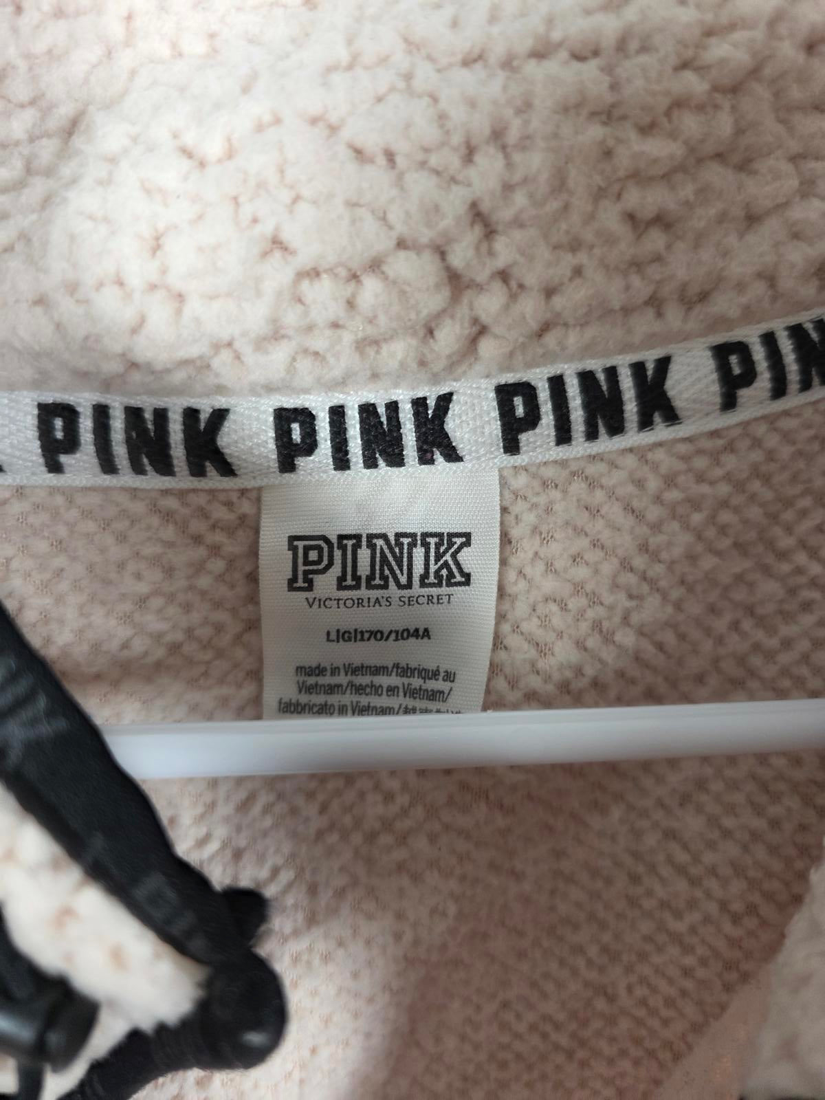 Victorias Secret Pink Quarter Zip Pullover Fleece Sweater Jacket LARGE Cream