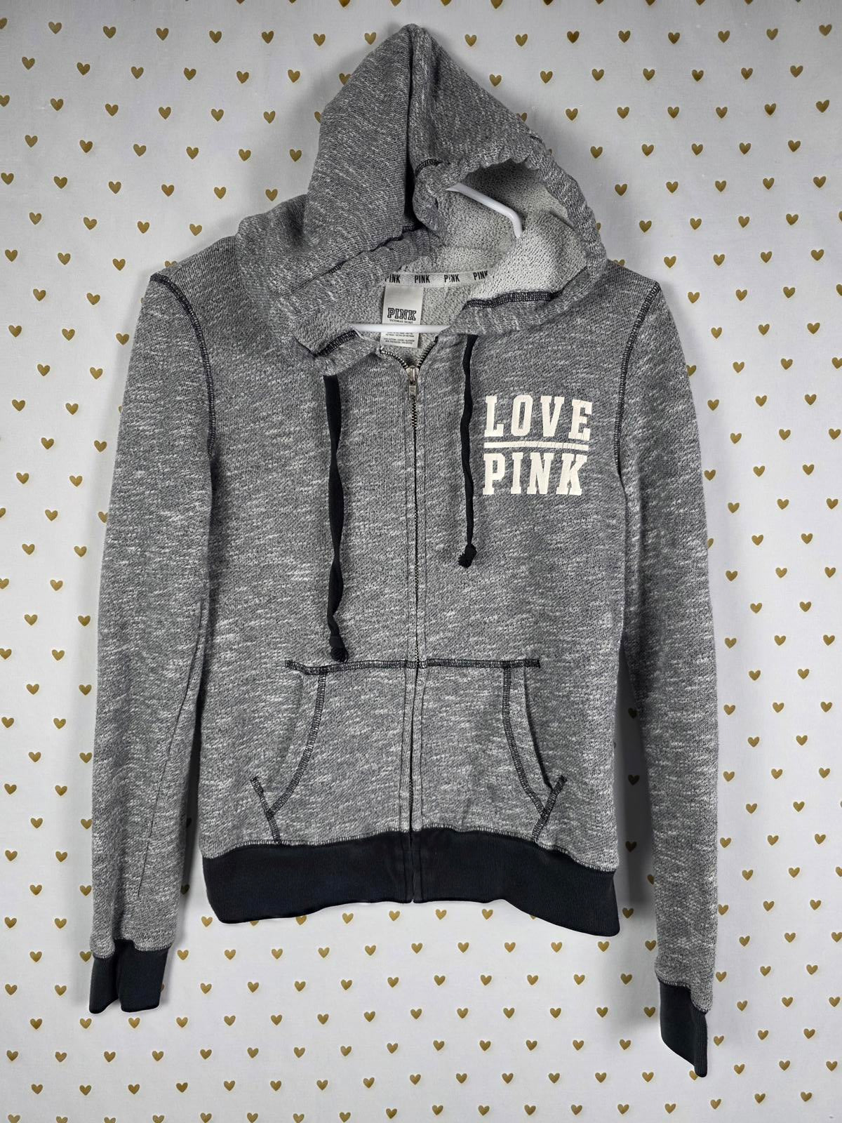 Victorias Secret Pink Full zip grey hooded marled jacket coat XS