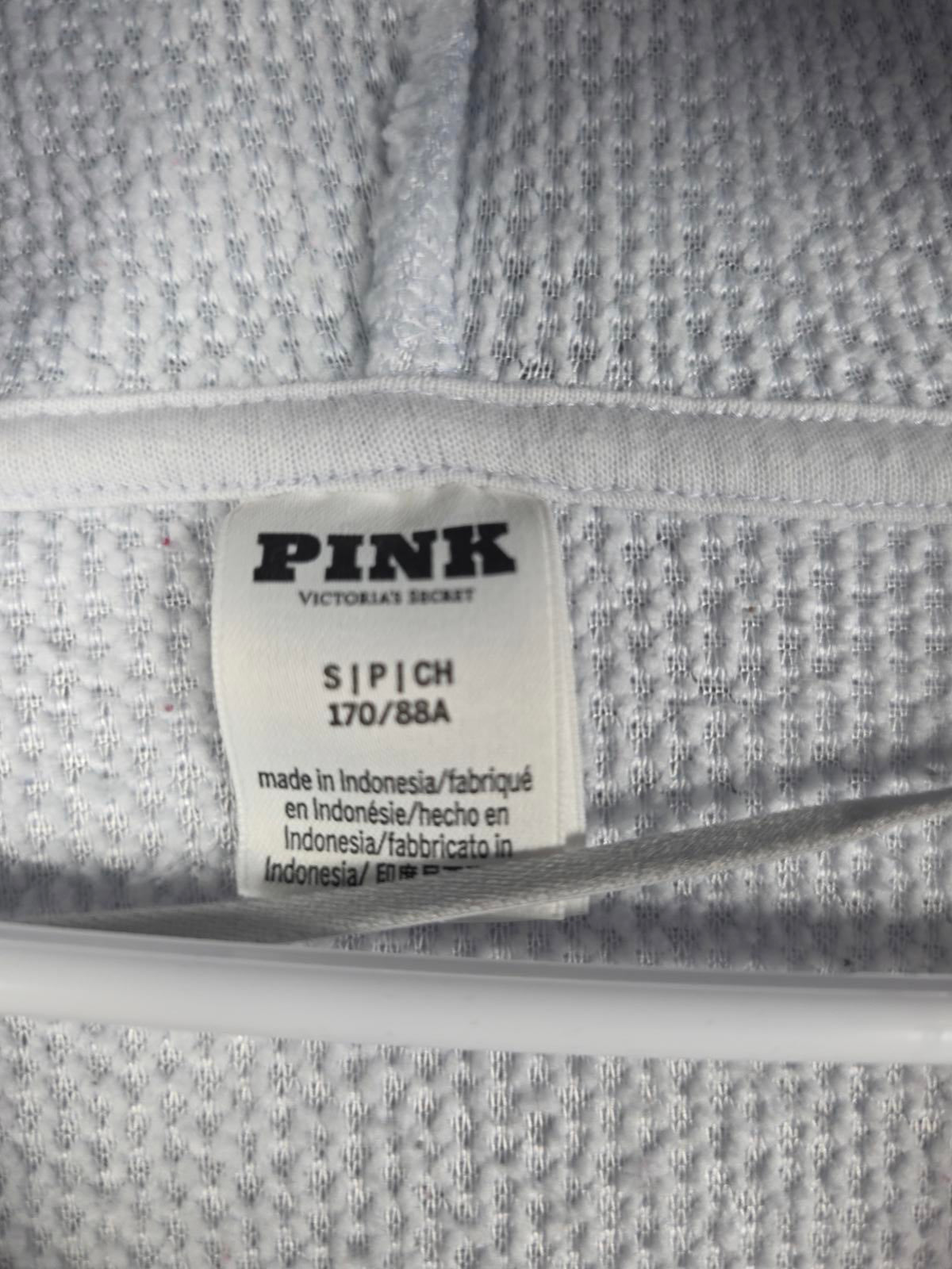 Victorias Secret Pink Thick V neck Fuzzy Fleece Hooded Sweater Teddy Bear SMALL