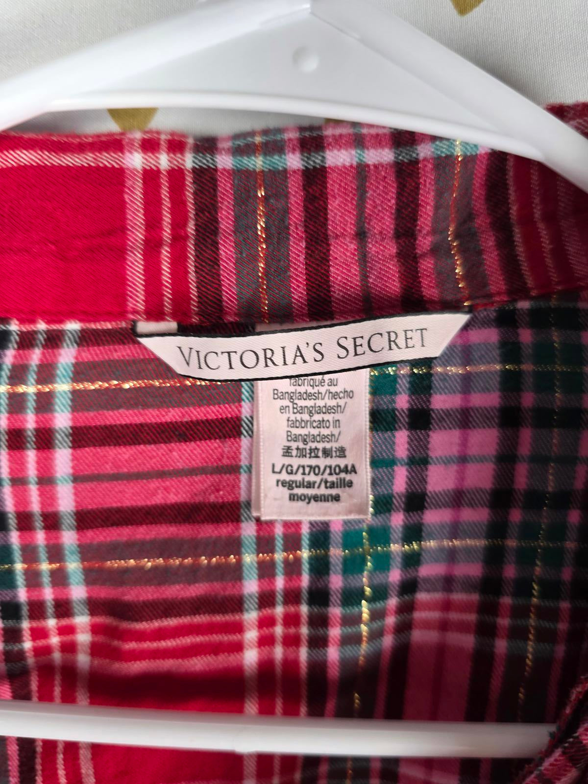 Victorias Secret LARGE Plaid Sleep Set Button Down Shirt & Pants