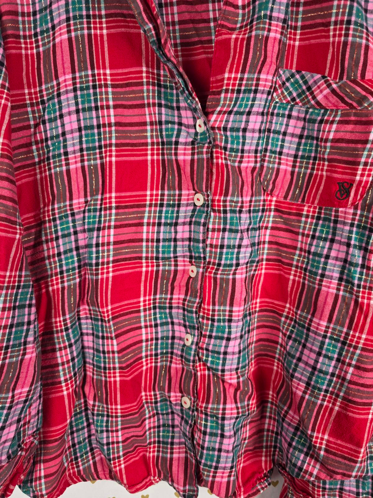 Victorias Secret LARGE Plaid Sleep Set Button Down Shirt & Pants