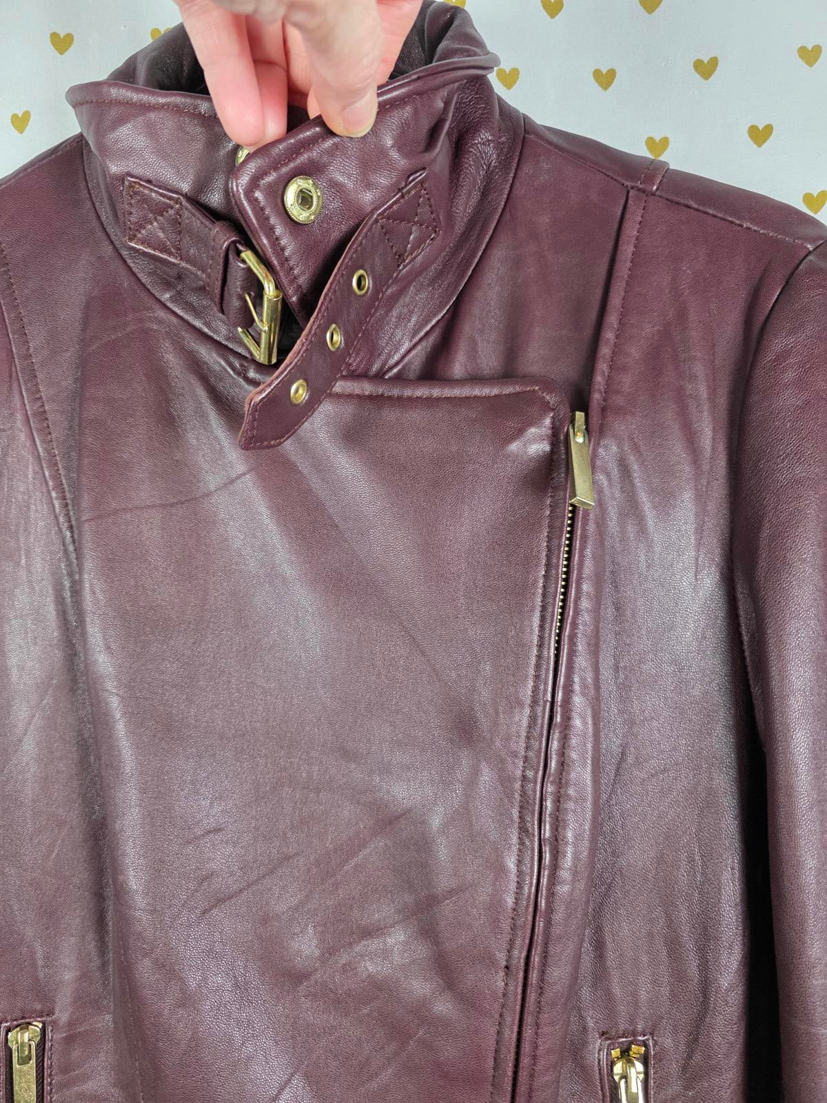 Victoria's Secret SUPER SOFT 100% Leather Motorcycle Moto Jacket Maroon SMALL