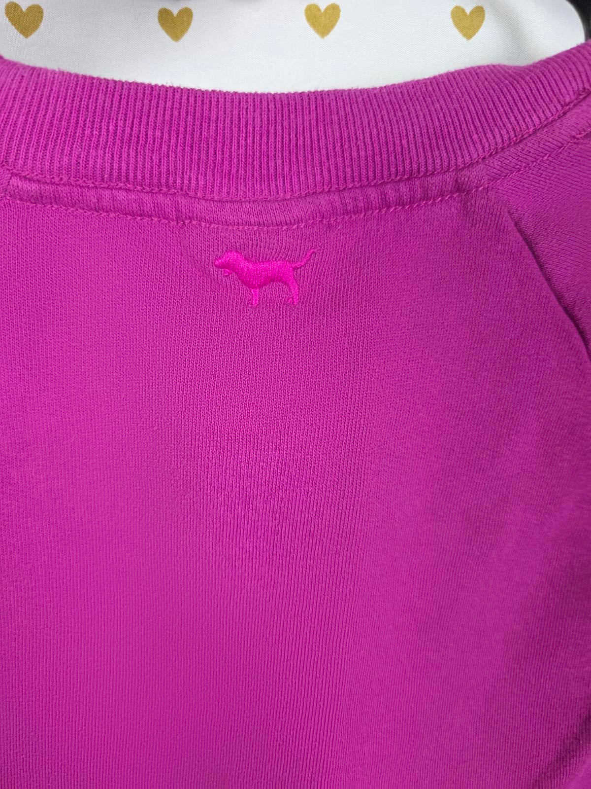 Victorias Secret PINK Purple Boxy Cropped Tee Shirt Sweater embroidered SMALL