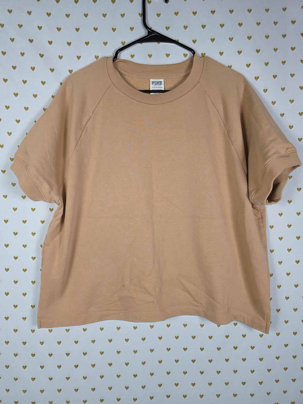 Victorias Secret PINK Boxy Cropped XL Beige Thick Embroidered Shirt Top