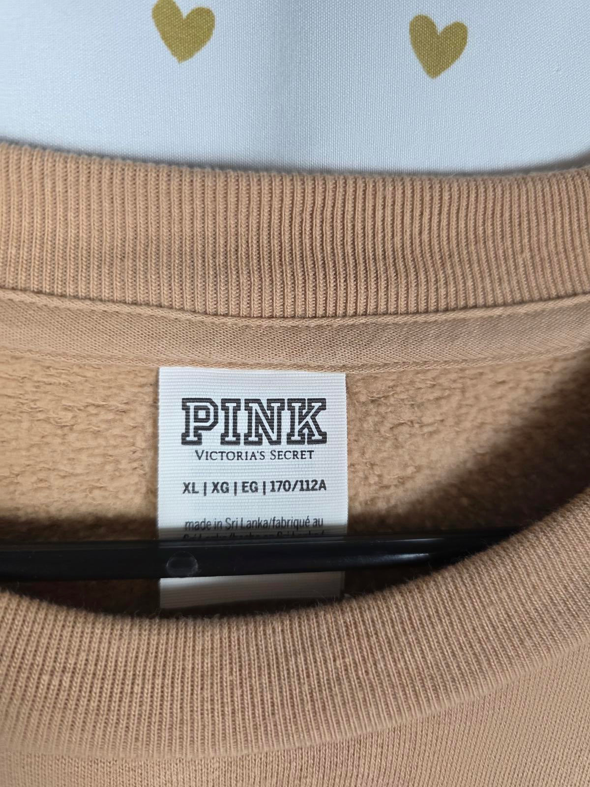 Victorias Secret PINK Boxy Cropped XL Beige Thick Embroidered Shirt Top