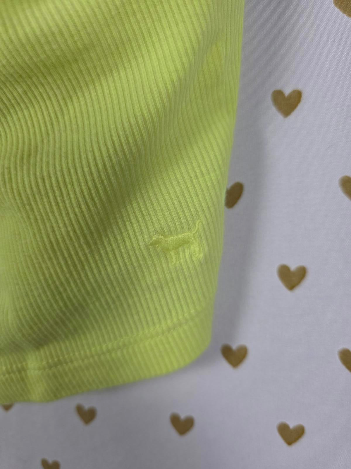 Victorias Secret PINK Textured Neon Yellow Tank Top Cropped Shelf Bra SMALL