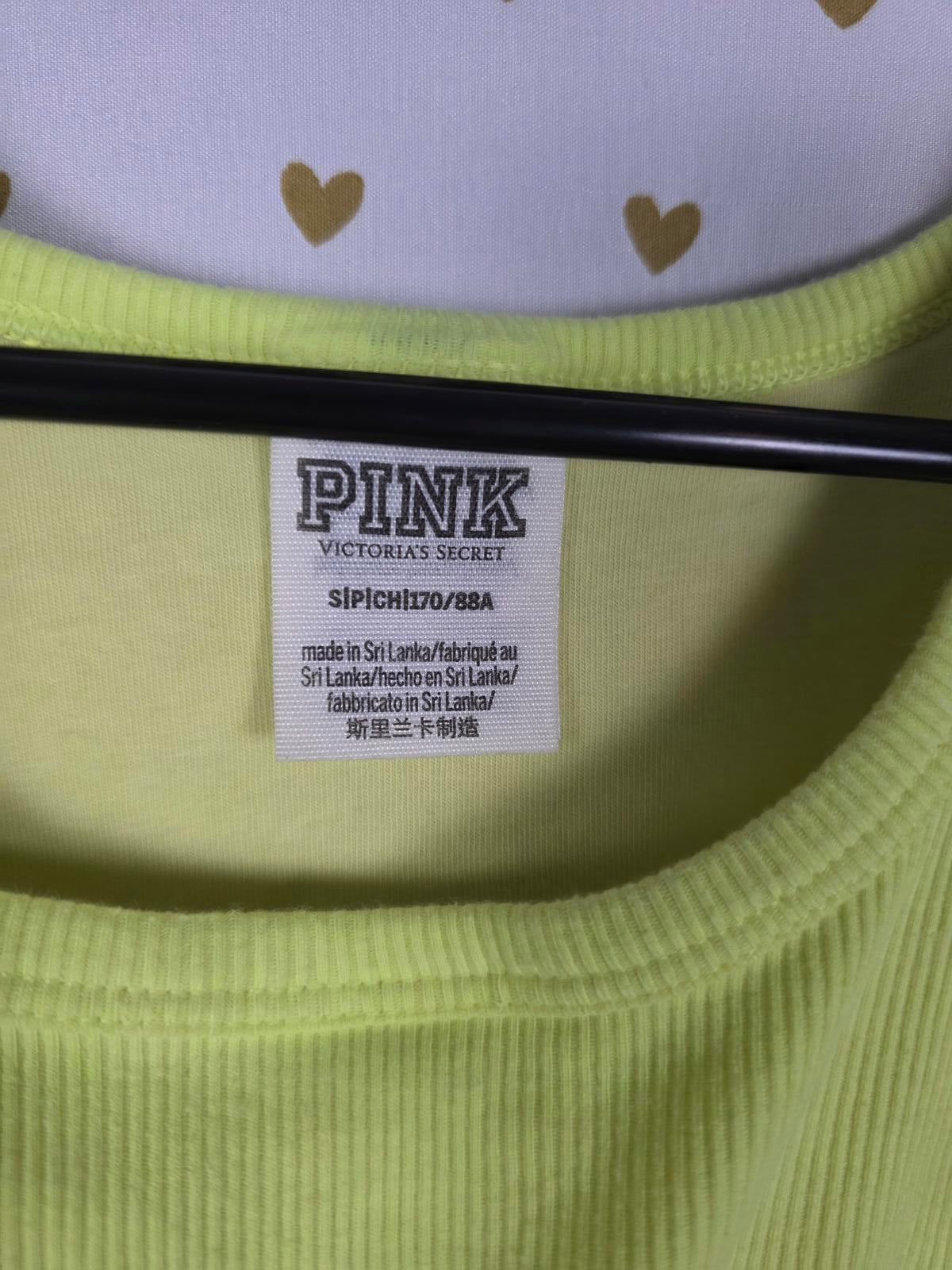 Victorias Secret PINK Textured Neon Yellow Tank Top Cropped Shelf Bra SMALL